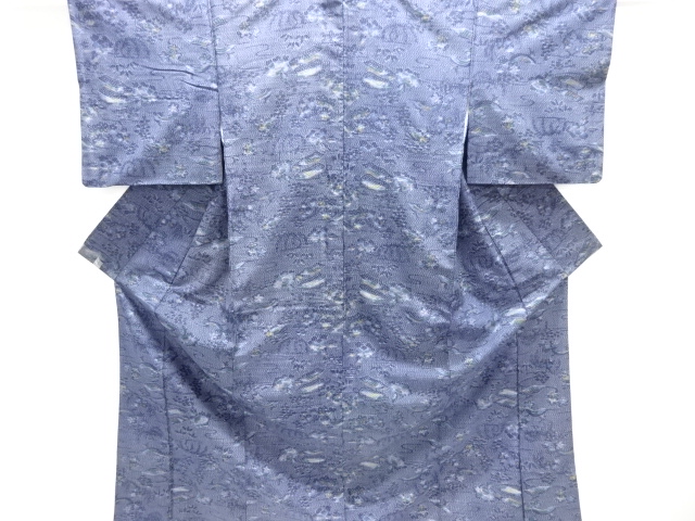 草花模様織り出し十日町紬着物